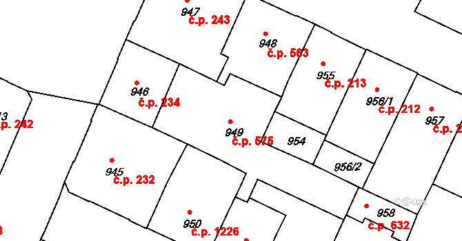Děčín IV-Podmokly 575, Děčín na parcele st. 949 v KÚ Podmokly, Katastrální mapa
