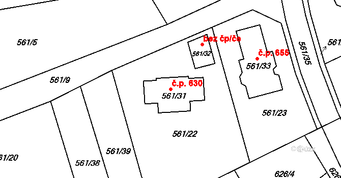 Krhová 630 na parcele st. 561/31 v KÚ Krhová, Katastrální mapa