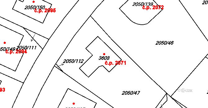 Pelhřimov 2071 na parcele st. 3608 v KÚ Pelhřimov, Katastrální mapa