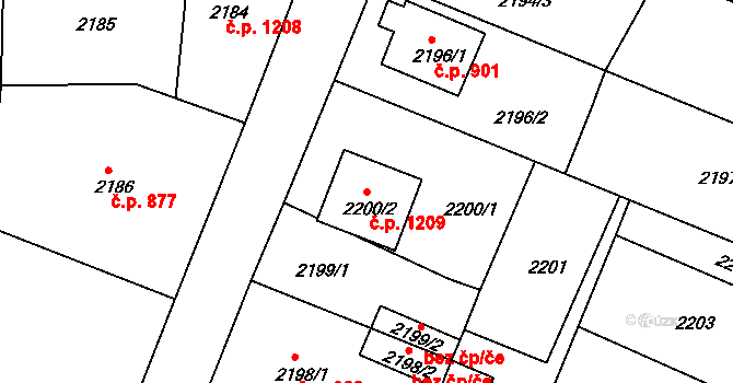 Bruntál 1209 na parcele st. 2200/2 v KÚ Bruntál-město, Katastrální mapa