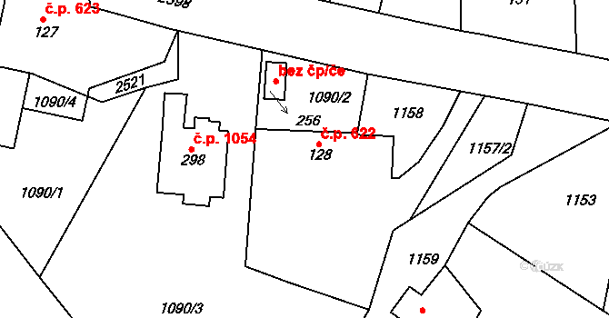 Horažďovice 622 na parcele st. 128 v KÚ Zářečí u Horažďovic, Katastrální mapa
