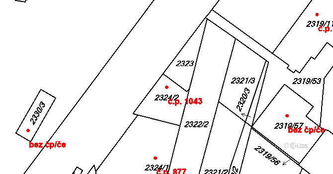 Benešov 1043 na parcele st. 2324/2 v KÚ Benešov u Prahy, Katastrální mapa
