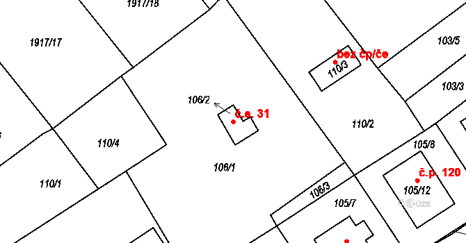 Plzeňské Předměstí 31, Horšovský Týn na parcele st. 106/2 v KÚ Horšovský Týn, Katastrální mapa