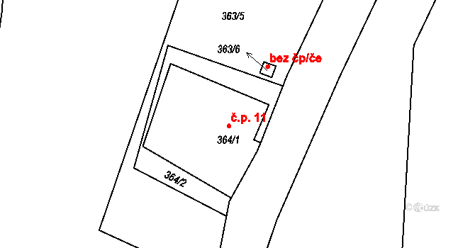 Dlouhý Bor 111, Nová Pec na parcele st. 364/1 v KÚ Nová Pec, Katastrální mapa