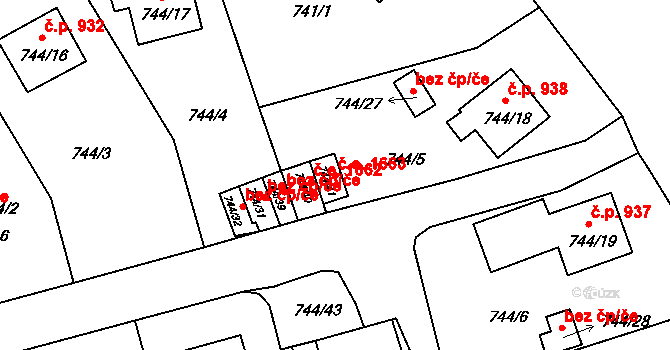 Pelhřimov 1663 na parcele st. 744/41 v KÚ Pelhřimov, Katastrální mapa