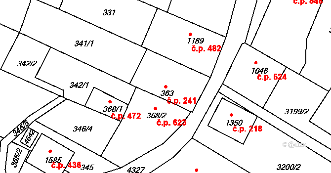 Valašské Klobouky 241 na parcele st. 363 v KÚ Valašské Klobouky, Katastrální mapa