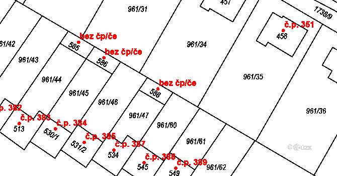 Jevišovice 40955630 na parcele st. 588 v KÚ Jevišovice, Katastrální mapa