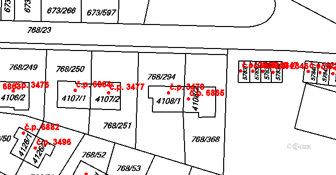 Zlín 3478 na parcele st. 4108/1 v KÚ Zlín, Katastrální mapa