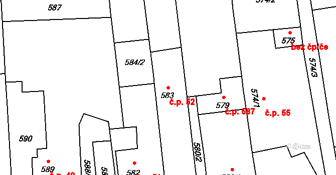 Píšť 52 na parcele st. 583 v KÚ Píšť, Katastrální mapa
