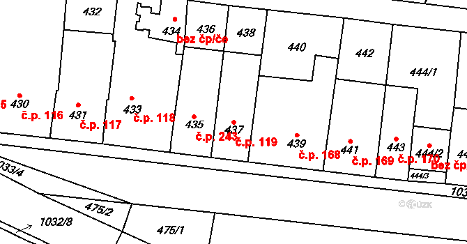 Holubice 119 na parcele st. 437 v KÚ Holubice, Katastrální mapa
