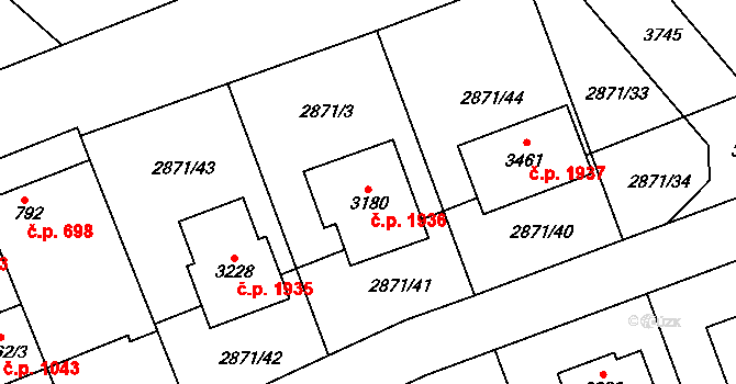 Lysá nad Labem 1936 na parcele st. 3180 v KÚ Lysá nad Labem, Katastrální mapa
