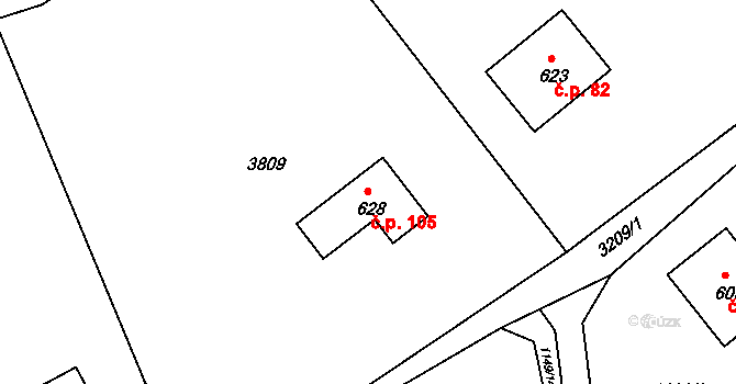 Hrčava 105 na parcele st. 628 v KÚ Hrčava, Katastrální mapa