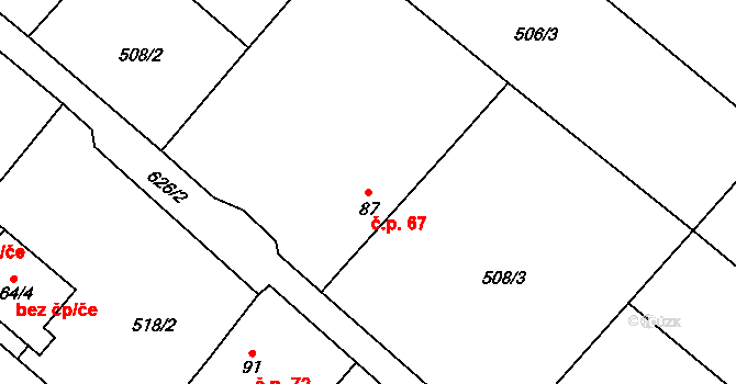 Bousov 67 na parcele st. 87 v KÚ Bousov, Katastrální mapa
