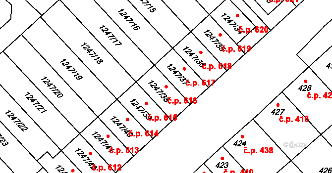 Drnovice 616 na parcele st. 1247/38 v KÚ Drnovice u Vyškova, Katastrální mapa