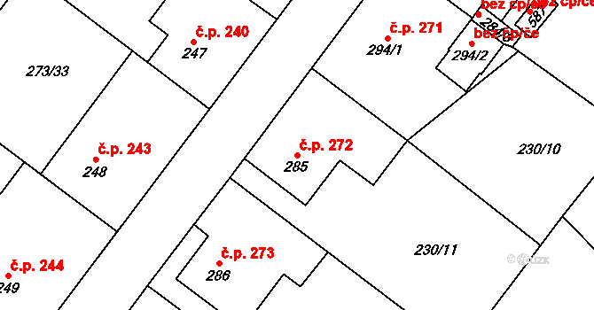 Zaječice 272 na parcele st. 285 v KÚ Zaječice u Chrudimi, Katastrální mapa