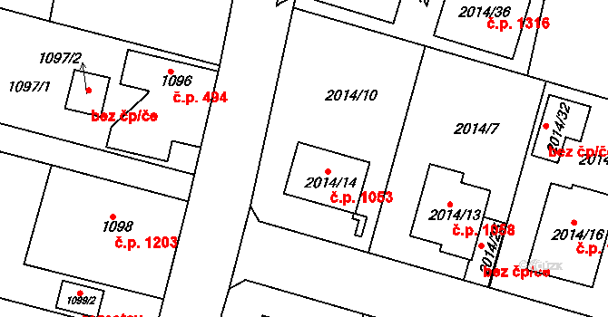 Nýřany 1053 na parcele st. 2014/14 v KÚ Nýřany, Katastrální mapa