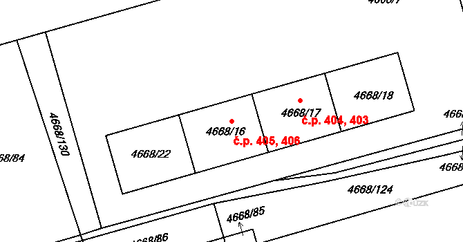 Pražské Předměstí 405,406, Vysoké Mýto na parcele st. 4668/22 v KÚ Vysoké Mýto, Katastrální mapa