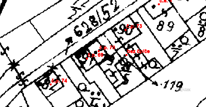 Jemníky 70 na parcele st. 79 v KÚ Jemníky, Katastrální mapa