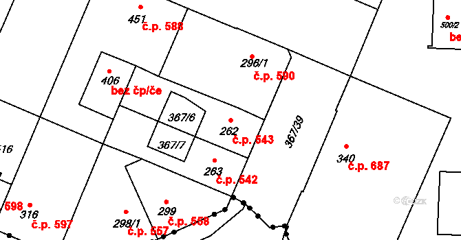 Kralupy nad Vltavou 543 na parcele st. 262 v KÚ Lobeč, Katastrální mapa
