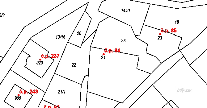 Čisovice 84 na parcele st. 21 v KÚ Čisovice, Katastrální mapa