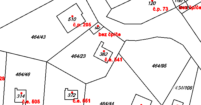 Třebotov 541 na parcele st. 382 v KÚ Třebotov, Katastrální mapa