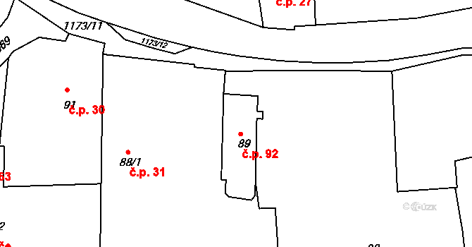 Kanice 92 na parcele st. 89 v KÚ Kanice u Domažlic, Katastrální mapa