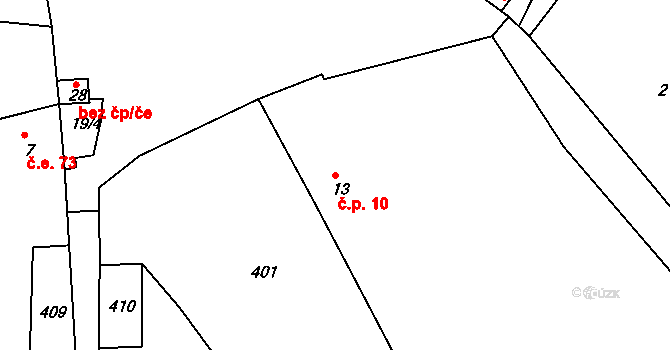 Platoř 10, Dlouhá Ves na parcele st. 13 v KÚ Platoř, Katastrální mapa