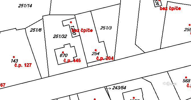 Rosice 204, Pardubice na parcele st. 254 v KÚ Rosice nad Labem, Katastrální mapa