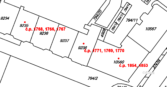 Bílé Předměstí 1769,1770,1771, Pardubice na parcele st. 9238 v KÚ Pardubice, Katastrální mapa