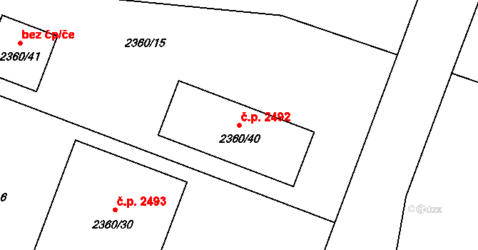 Pelhřimov 2492 na parcele st. 2360/40 v KÚ Pelhřimov, Katastrální mapa