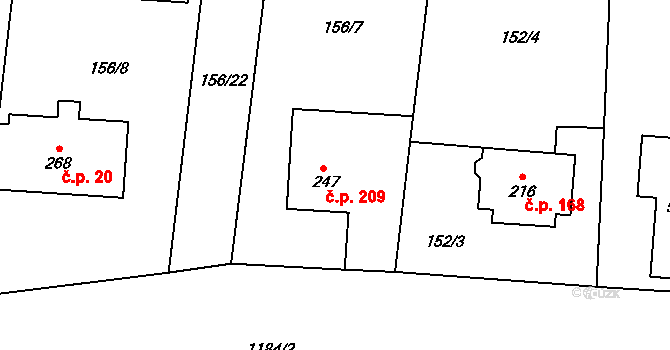 Mošnov 209 na parcele st. 247 v KÚ Mošnov, Katastrální mapa