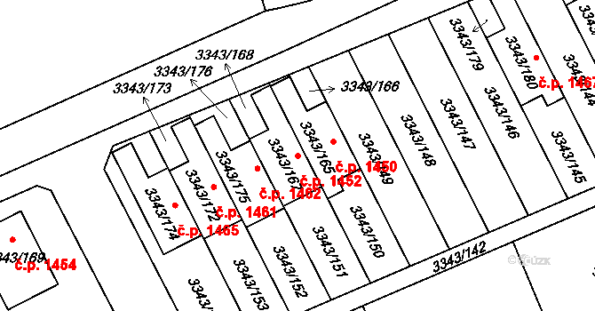 Třešť 1452 na parcele st. 3343/167 v KÚ Třešť, Katastrální mapa