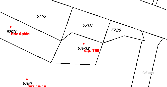 Březnice 769 na parcele st. 570/12 v KÚ Březnice, Katastrální mapa