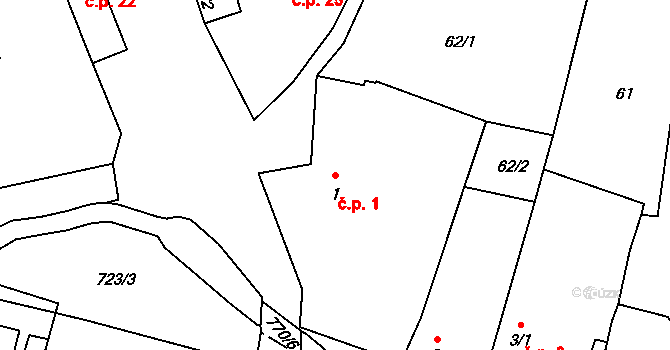 Vodice 1, Lhenice na parcele st. 1 v KÚ Vodice u Lhenic, Katastrální mapa