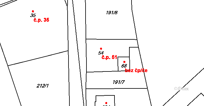 Nebílovský Borek 51, Štěnovický Borek na parcele st. 54 v KÚ Nebílovský Borek, Katastrální mapa