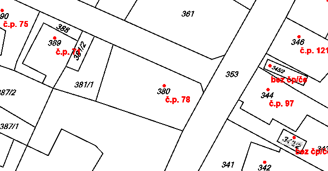 Senec 78, Zruč-Senec na parcele st. 380 v KÚ Senec u Plzně, Katastrální mapa