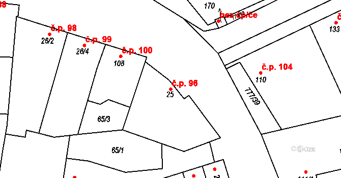 Koštice 96 na parcele st. 25 v KÚ Koštice, Katastrální mapa