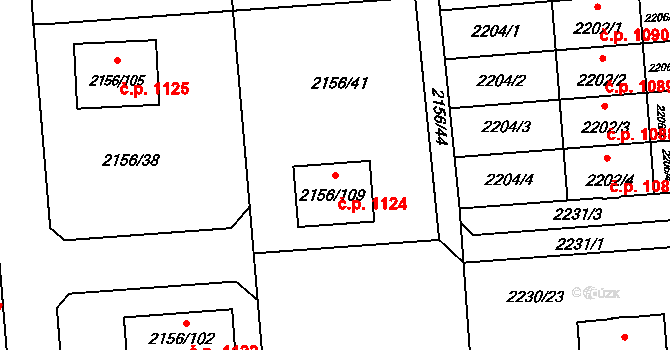 Podbořany 1124 na parcele st. 2156/109 v KÚ Podbořany, Katastrální mapa