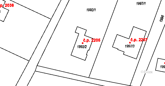 Rychvald 2205 na parcele st. 1992/2 v KÚ Rychvald, Katastrální mapa
