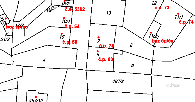Koštov 63, Trmice na parcele st. 5 v KÚ Koštov, Katastrální mapa