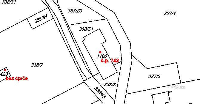 Kudlov 742, Zlín na parcele st. 1100 v KÚ Kudlov, Katastrální mapa