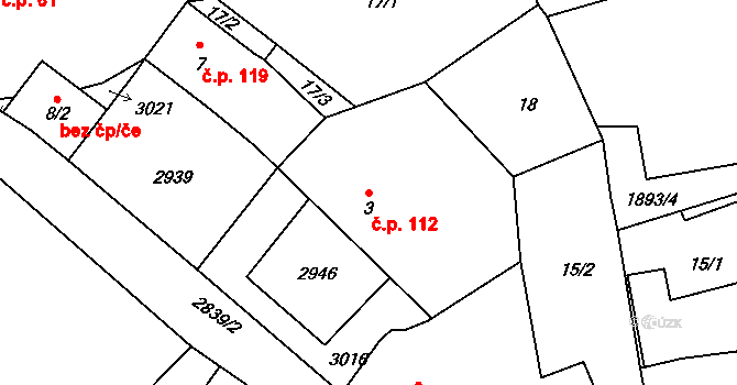 Štoky 112 na parcele st. 3 v KÚ Štoky, Katastrální mapa