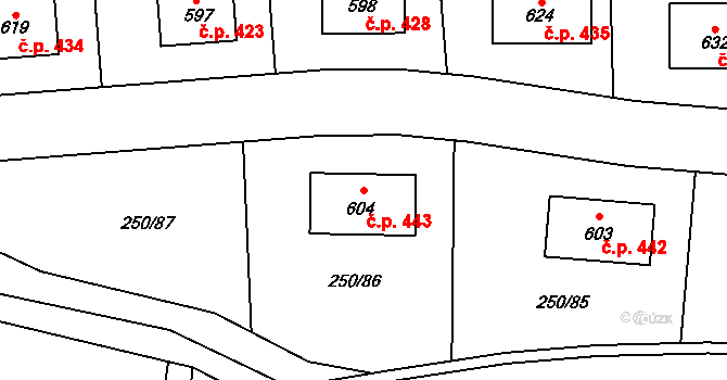 Předboj 443 na parcele st. 604 v KÚ Předboj, Katastrální mapa
