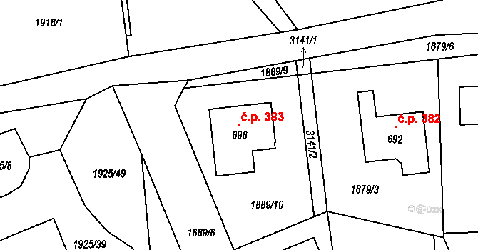 Lubná 383 na parcele st. 696 v KÚ Lubná u Poličky, Katastrální mapa