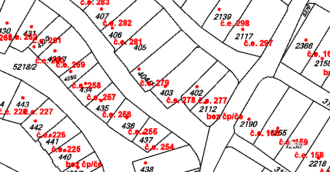 Velké Bílovice 278 na parcele st. 403 v KÚ Velké Bílovice, Katastrální mapa