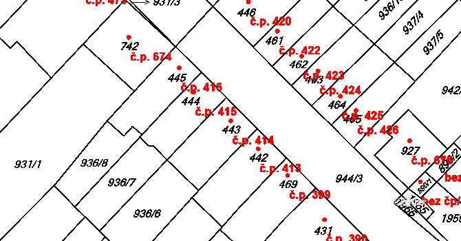 Kvasice 414 na parcele st. 443 v KÚ Kvasice, Katastrální mapa
