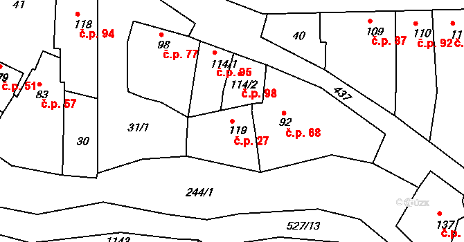 Žopy 27, Holešov na parcele st. 119 v KÚ Žopy, Katastrální mapa