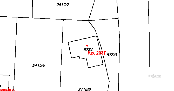 Kroměříž 2937 na parcele st. 6734 v KÚ Kroměříž, Katastrální mapa