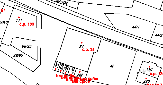 Buková 34 na parcele st. 54 v KÚ Buková u Protivanova, Katastrální mapa