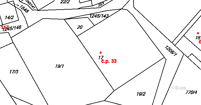 Otinoves 33 na parcele st. 17 v KÚ Otinoves, Katastrální mapa